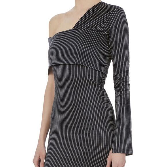 Beaufille Pinstripe One Shoulder Mini Dress - Picture 4 of 9